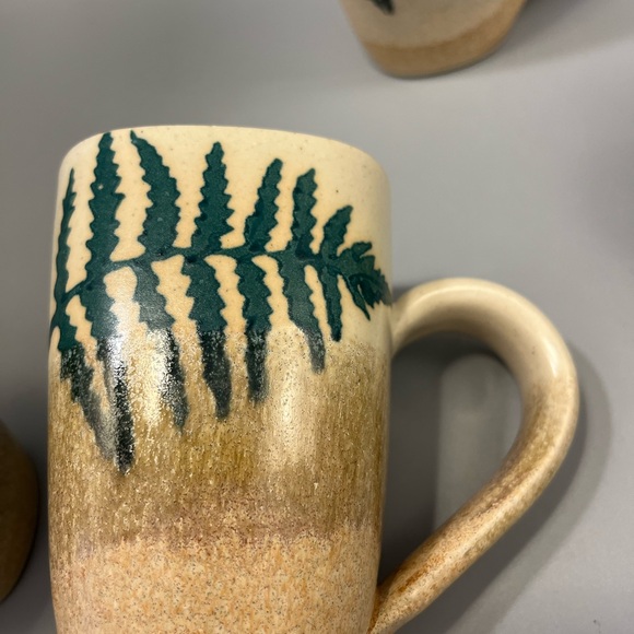 Set  of 4 Stegall Art Studio Pottery Fern Coffee or Tea Mugs Cabin Rustic tans - Picture 6 of 15